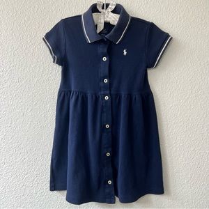 ♥️HP Ralph Lauren Button Down Polo Fit and Flare Dress 4T Navy White Collared